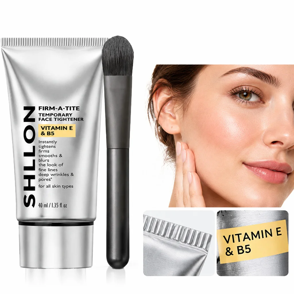 Instant Face Tightener Cream with Brush Firm Smooth Skin Minimize Fine Lines Refine Pores Natural Visual Look Primer Facial Care