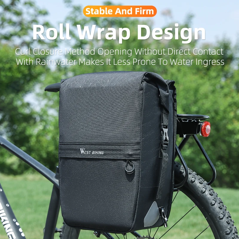 WEST BIKING Waterproof Bicycle Pannier 17-29L Large Capacity Bike Rear Rack Bag Long Distance Travel Bag MTB Road Bike Accessory