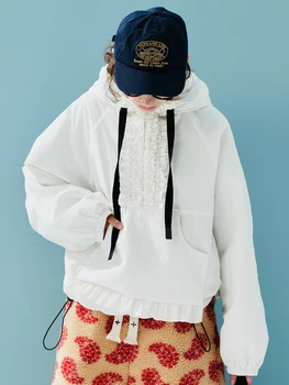 Imakokoni algodão com capuz 2024 novo design de inverno feminino com orelha de madeira e meio zíper, jaqueta de algodão quente 244903