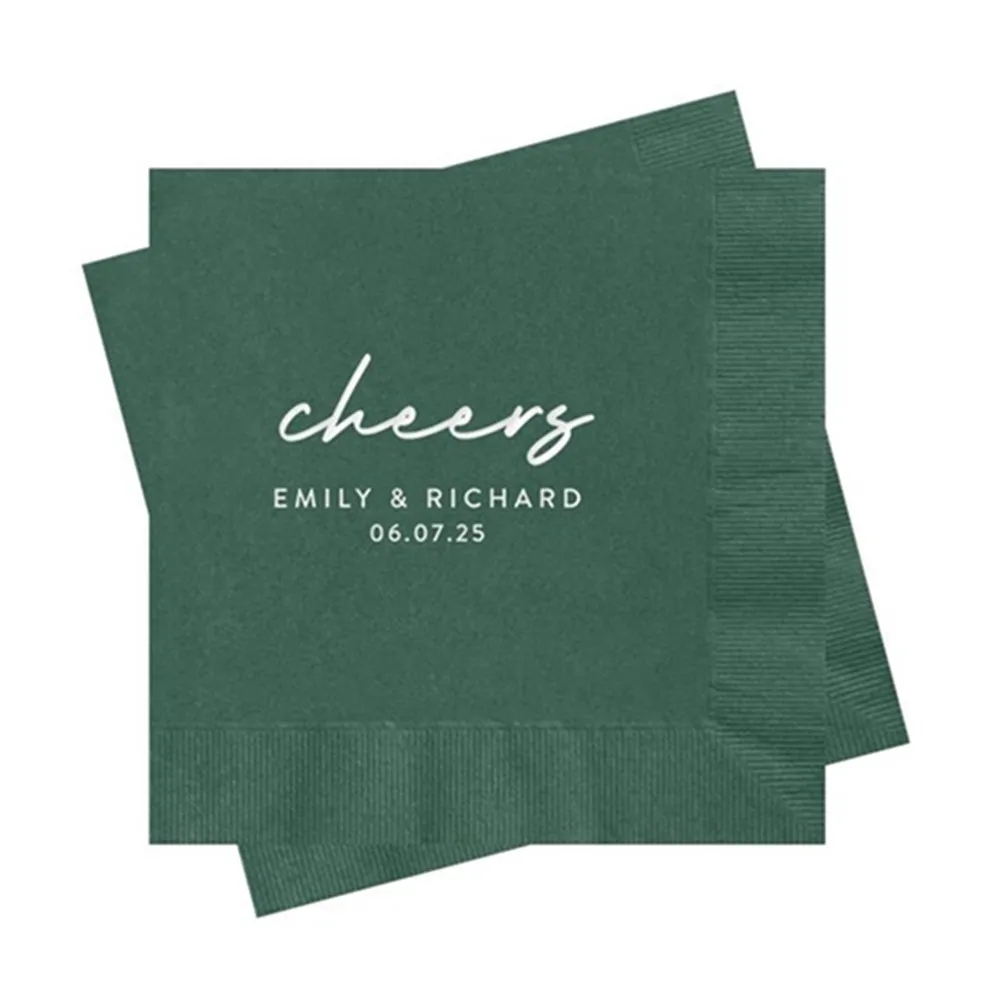 50PCS  Personalized Napkins for Wedding, Rehearsal Dinner, Engagement Party, Cheers, Bar Napkins, Cocktail Napkins, Emerald or H