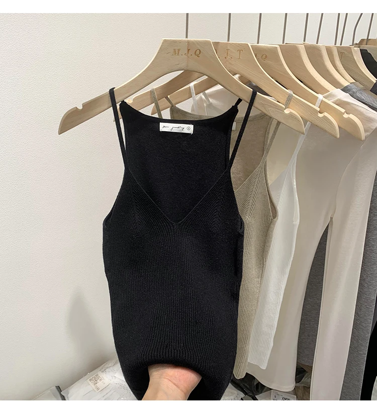 2026 Damen Sommer Ärmelloses Top Einfarbig Slim Fit V-Ausschnitt Gestricktes Oberteil Modisches Vielseitiges Basis-Layer Strick-Tanktop – Detail 14