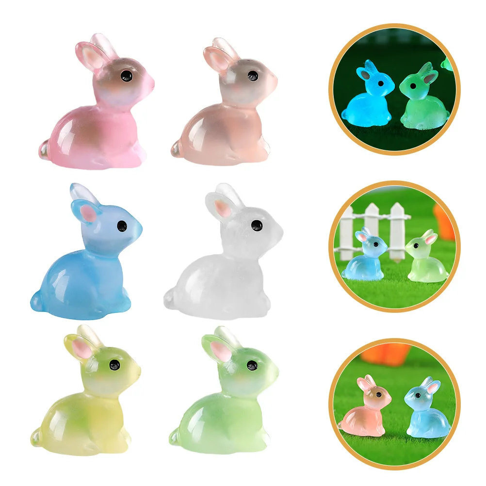 

12Pcs Mini Rabbit Resin Figurines Glow in The Dark Micro Landscape Decor Bonsai Tiny Animal Ornaments Mini Rabbit