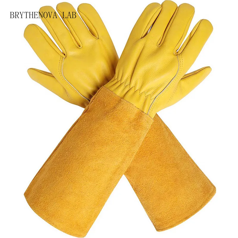 Cactus Rose Pruning Gloves Leather Thorn Proof Long Sleeve Gardening Gloves Gauntlet for Men and Women Garden Tools