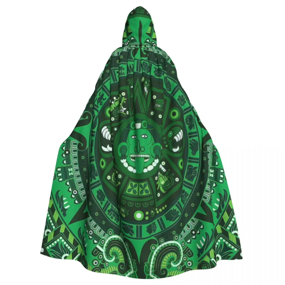 Aztec Calendar In New Green Hooded Cloak Halloween Party Cosplay Woman Men Adult Long Witchcraft Robe Hood