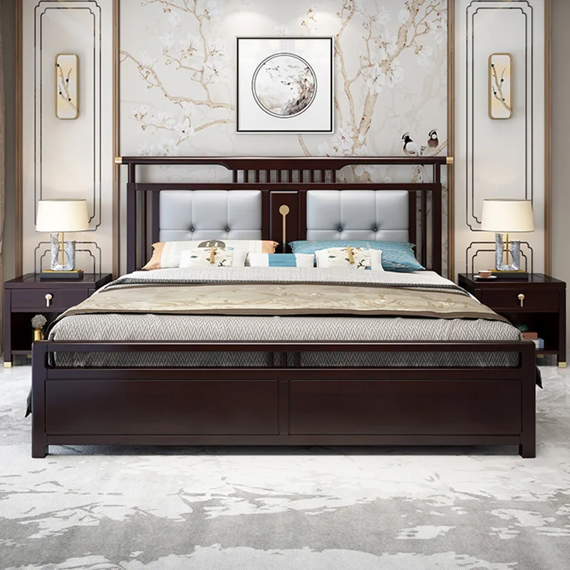 New Chinese-style bed Solid wood double soft bag High box storage High-end drawer Large wedding bed Modern light luxury