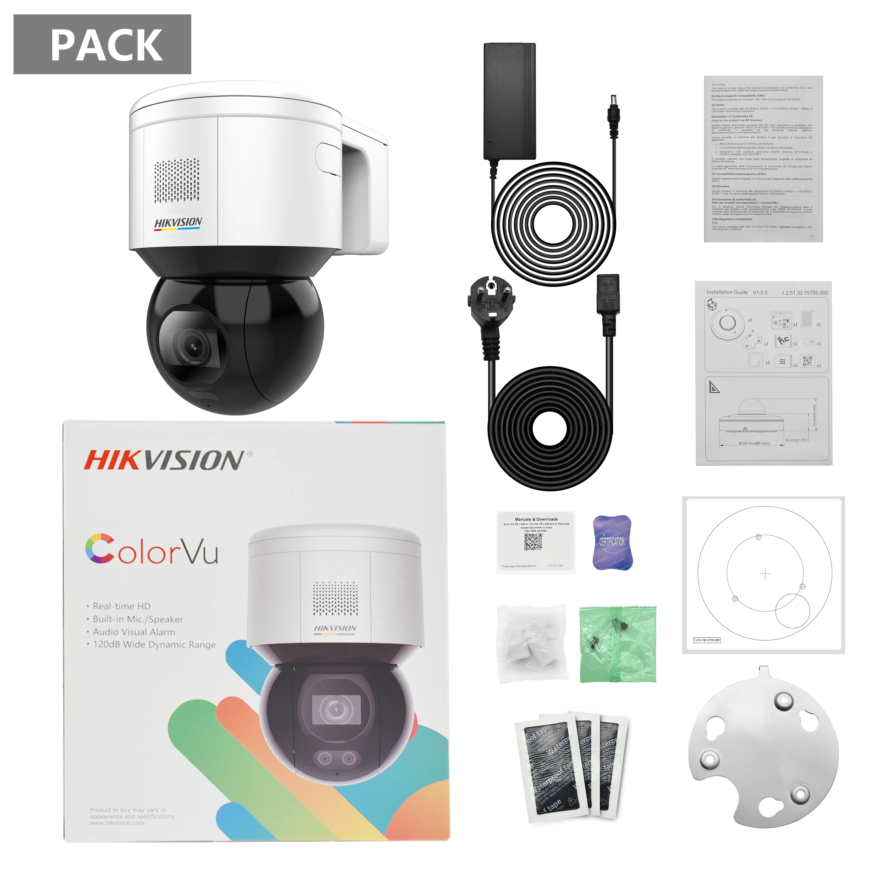 Hikvison 3 pollici 4MP Wifi ColorVu Network Speed Dome PT 4mm DS-2DE3A400BW-DE/W(F1)(T5) Videocamera con acquisizione facciale con microfono integrato e altoparlante