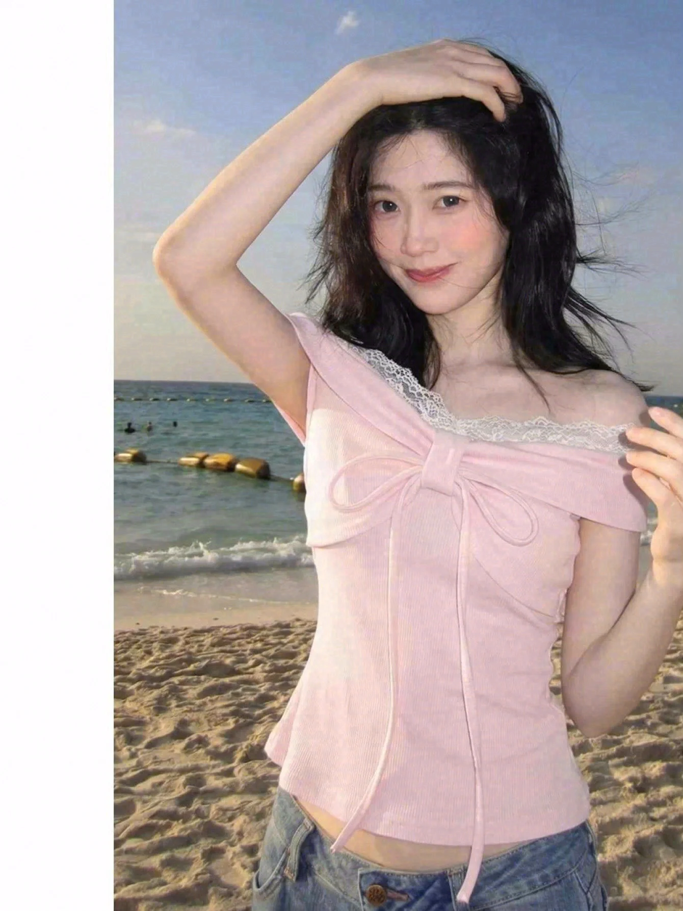 Women's Soft Style Off-Shoulder Short Sleeve T-Shirt Slim Fit Lace Design Top for Summer Sweet Hot Girl T-Shirt