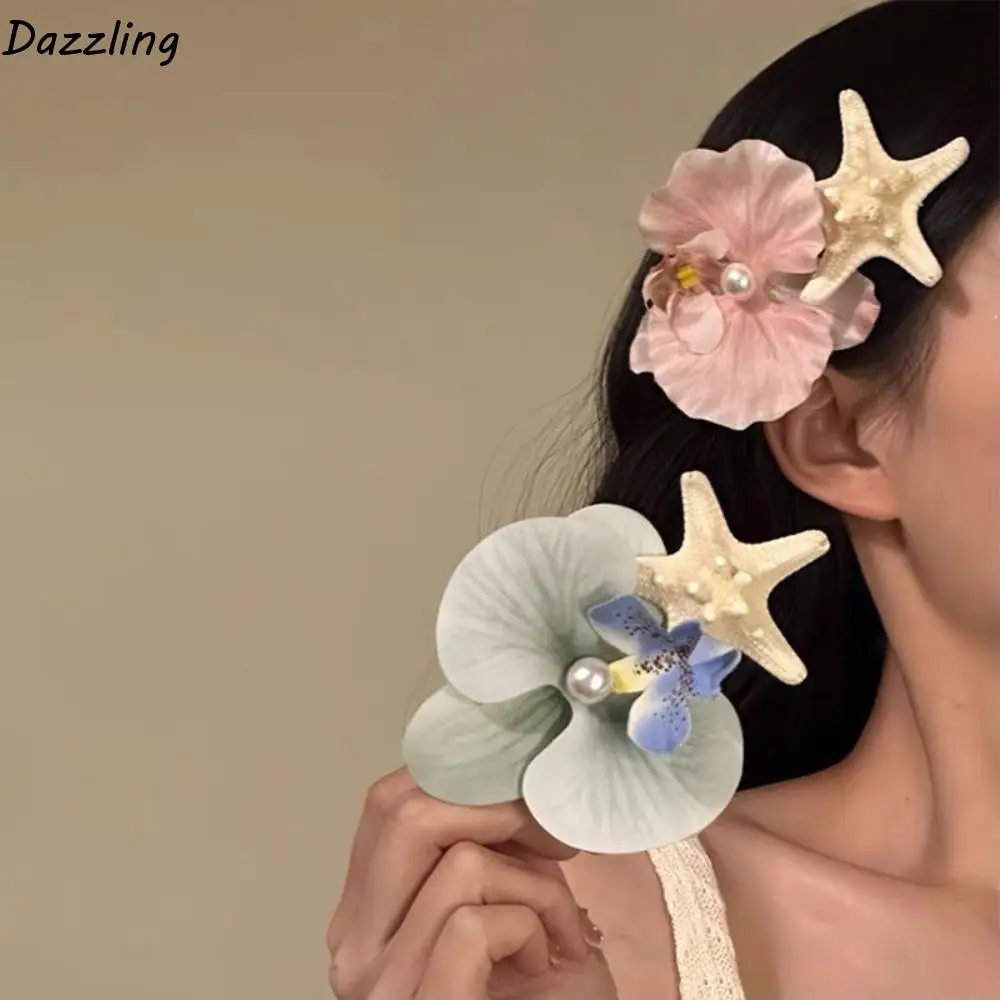 

Blue Sweet Orchid Flower Hairpin Korean Style Ocean Series Starfish Hair Clip Bohemian Style Resin Women Side Clip Holiday