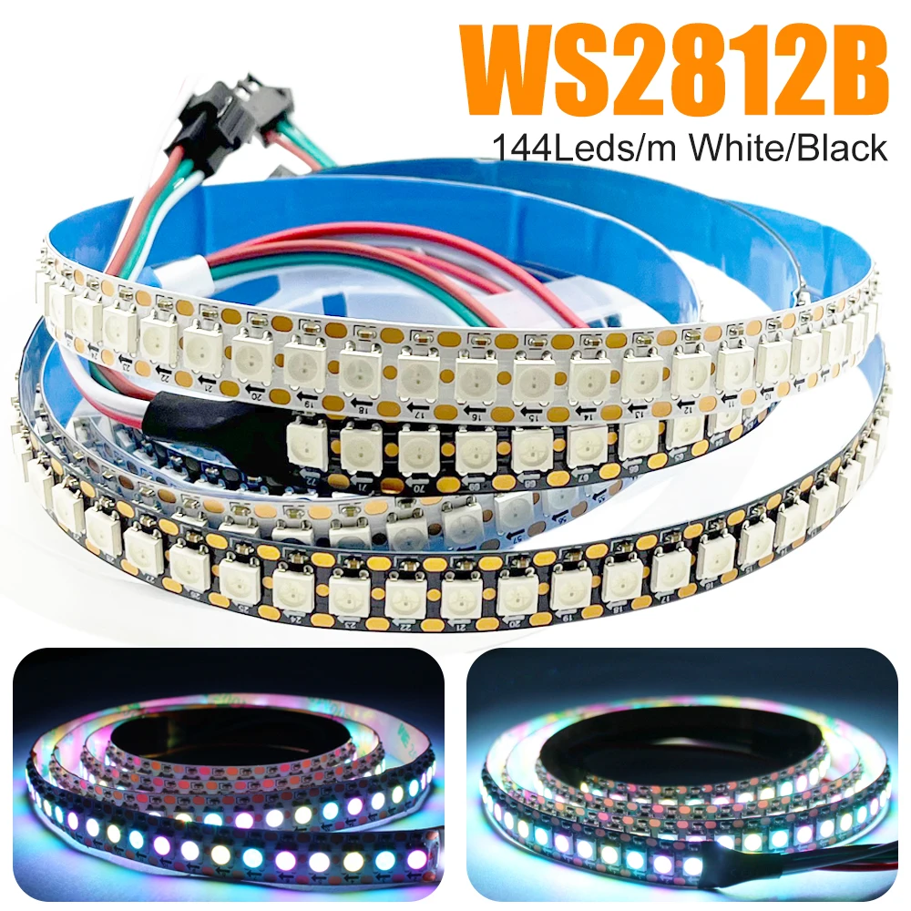 

DC5V WS2812B Светодиодная лента WS2812 Smart RGB 5050 пикселей Индивидуально адресуемая 144 светодиода/м Черная/белая печатная плата IP30 Декор домашней комнаты