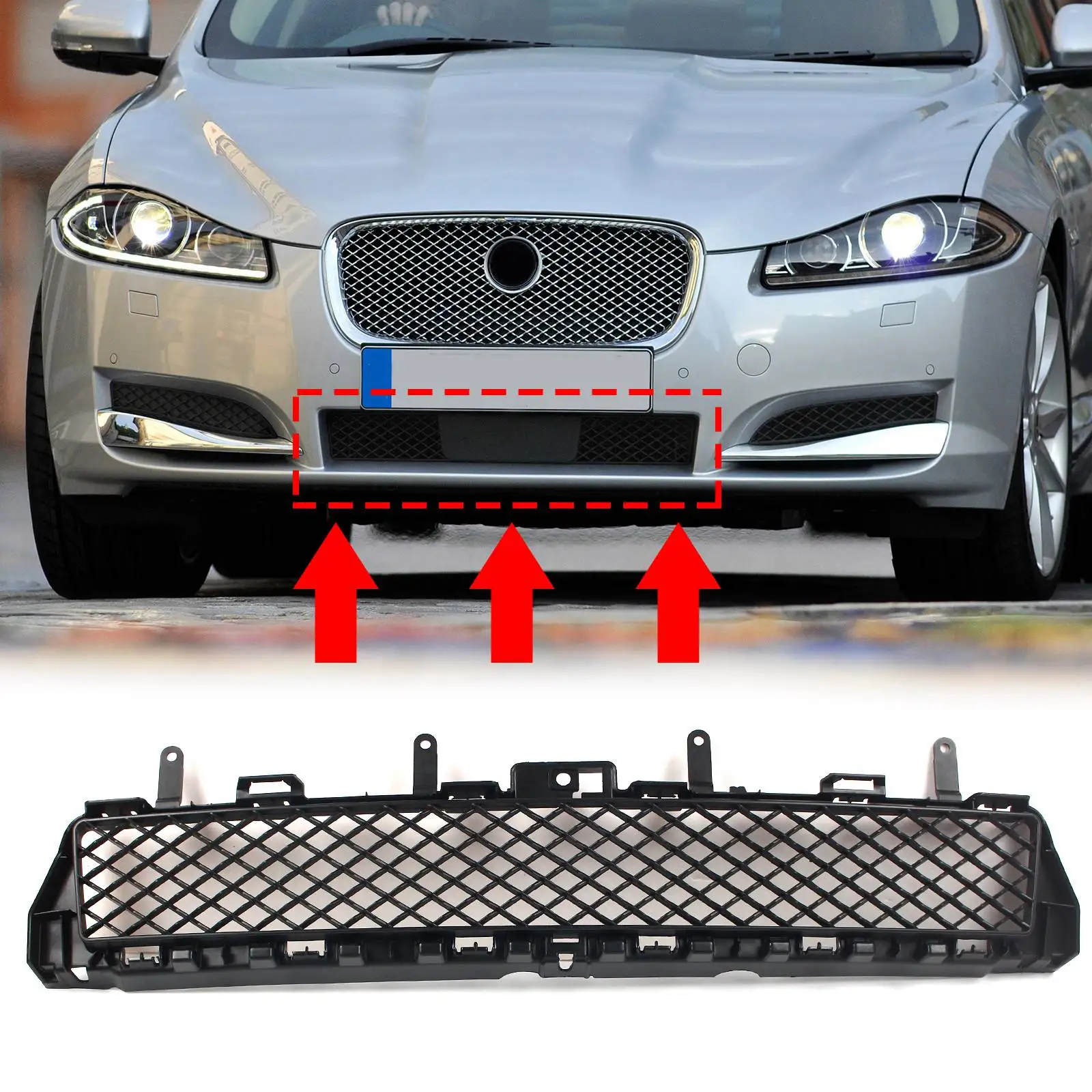 Car Front Center Lower Bumper Mesh Grille Racing Grill Cover For Jaguar XF 2012-2015 W/o Supercharger C2Z13213 Auto Styling Part