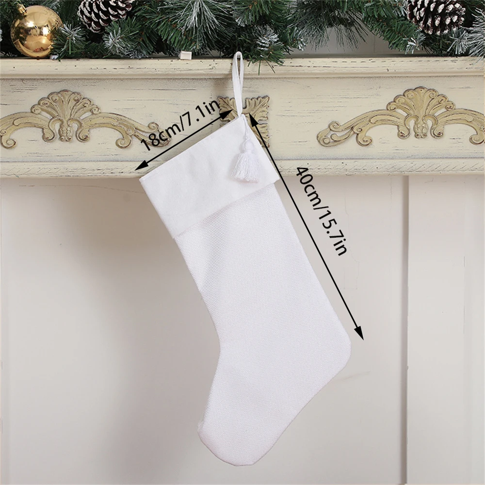 Christmas Stocking Linen Tassel Decoration Hanging Stocking for Vinyl Sublimation For Family Holiday