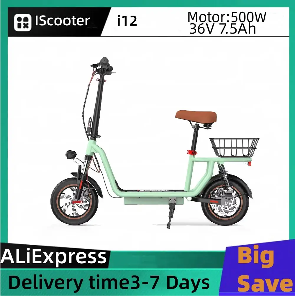 

ISCOOTER I12 Adult Electric Scooter 500W Motor E- Scooter 36V 7.5AH Battery Electric Scooter 12 Inch Road Tires Electric Scooter