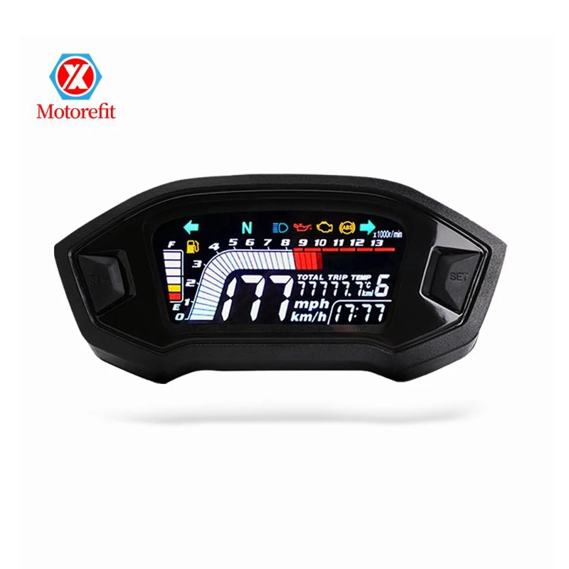 

Universal Motorcycle LED Adjustable Speedometer RPM Optional Back Light Digital Odometer Tachometer For 1,2,4 Cylinder