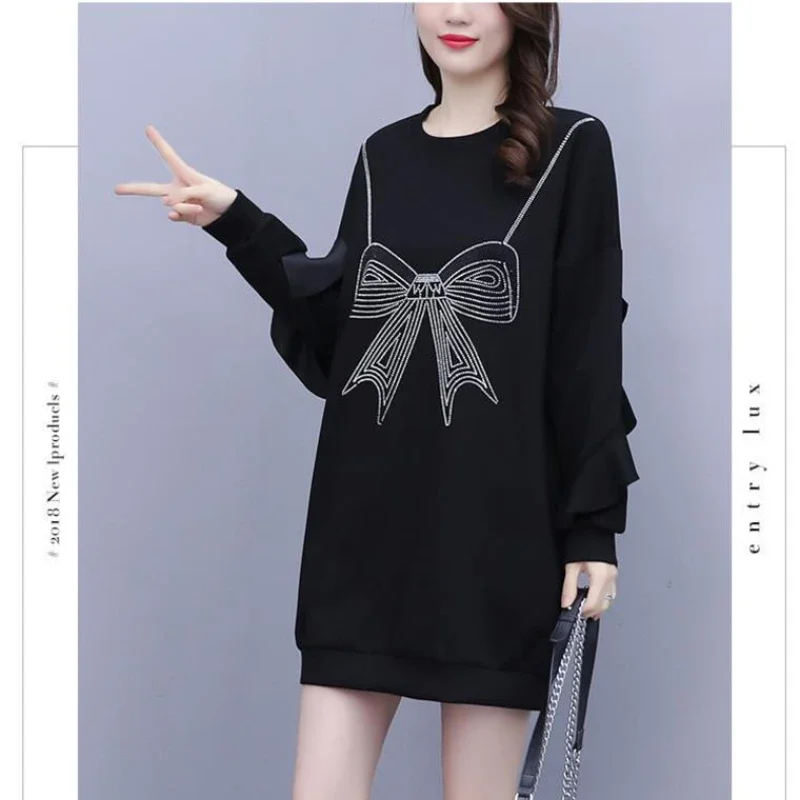 

2024 Women's Korean Version Plush and Thickened Mid Length Autumn and Winter Loose Fitting Hip-hop Street Women's Pullover