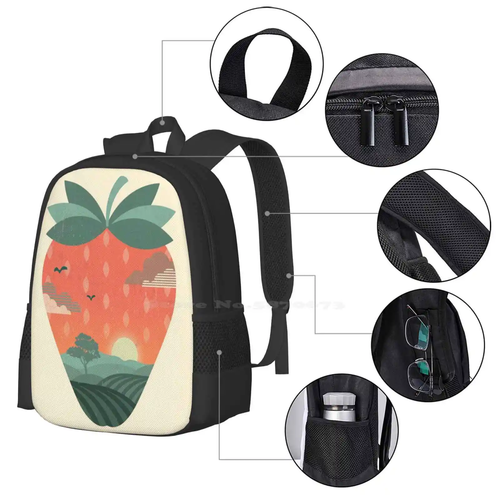 Strawberry Fields Hot Sale Backpack Fashion Bags Sunset Nature Strawberry Fruit Summer