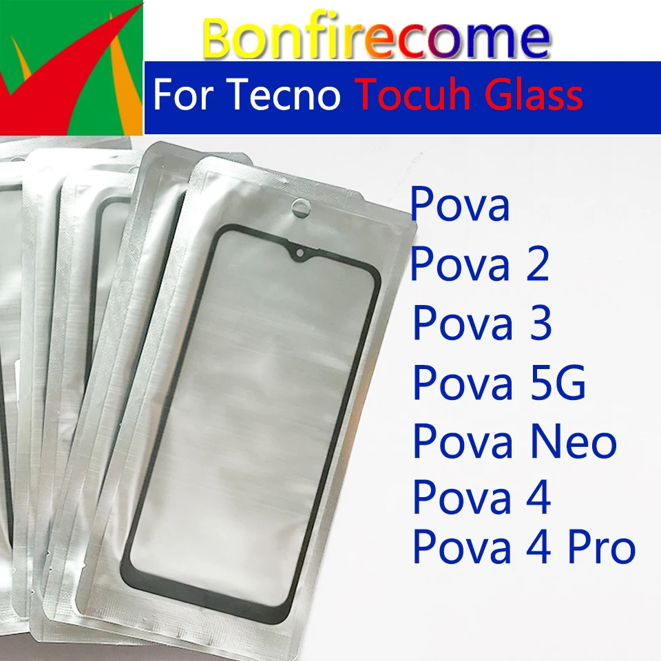 10Pcs\Lot For Tecno Pova 2 3 4 Pro 5G Neo LCD Front Touch Screen Lens Glass With OCA Glue Replacement