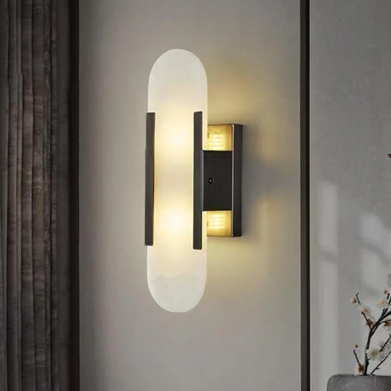 Modern Stone Wall Lamp Stone Marble Light Fixtures Black Gold Color G4 Socket for Bedroom Living Room Decoration Hotel Restauran