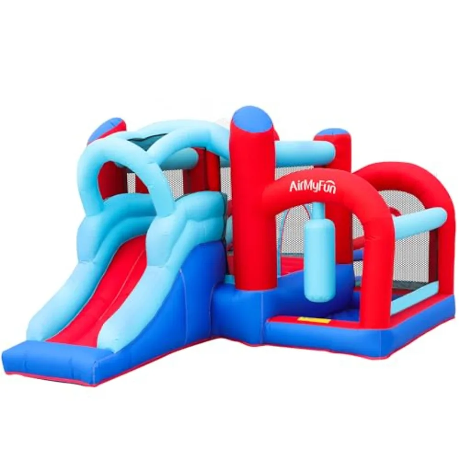 

Inflatable Bounce House with Slide for Indoor Outdoor Use Includes Ball Pit Basketball Hoop Target Balls and Boxing Fe