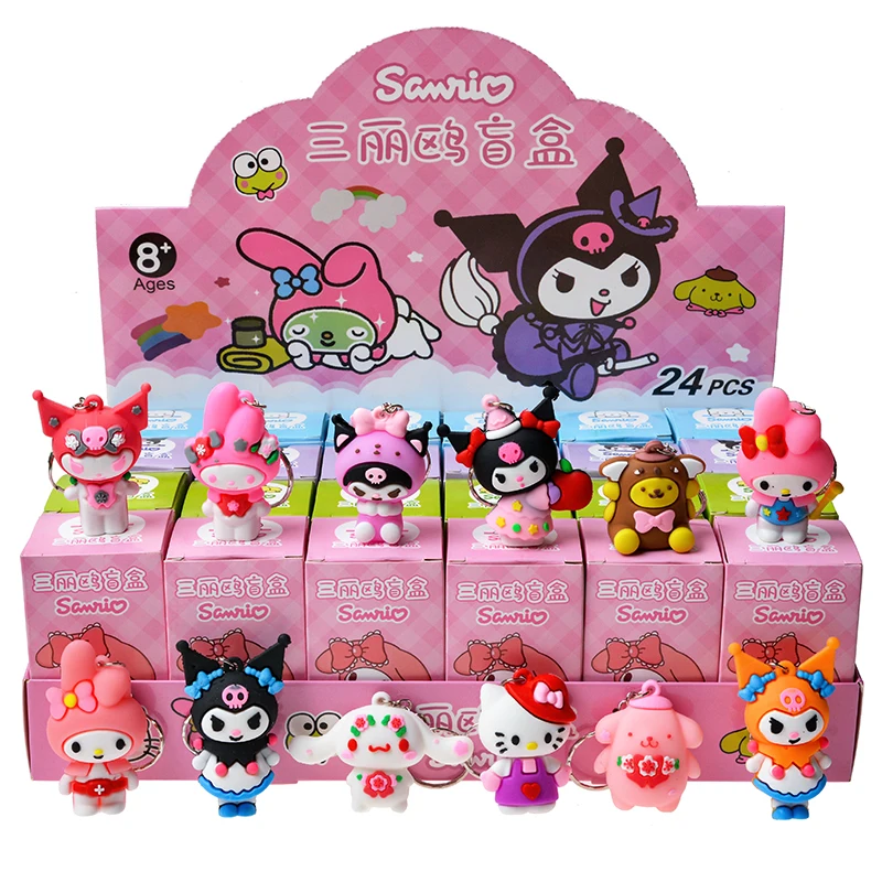 Anime Sanrio Hello Kitty Kuromi portachiavi ciondolo figure Pokemon Pikachu portachiavi scatola cieca giocattolo per bambini regalo di natale