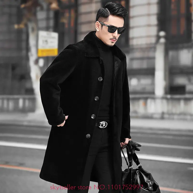 

Men 2022 Autumn Winter New Genuine Lamb Fur Coats Men's Sheep Shearing Lapel Jackets Male Single Breasted Long Outerwear N47