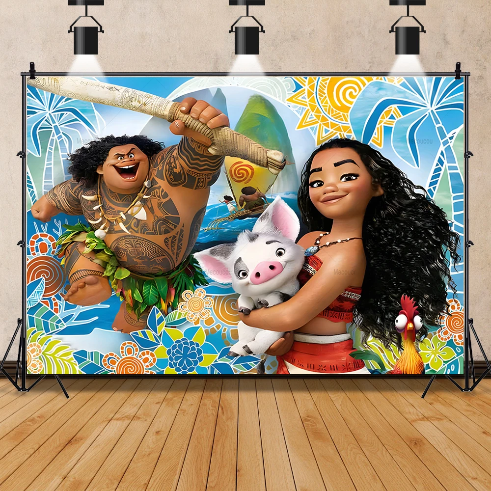 Disney Moana Photo Backdrop Custom Baby Shower Boys and Girls Birthday Party Decoration Photography Backgrounds Banner Decors