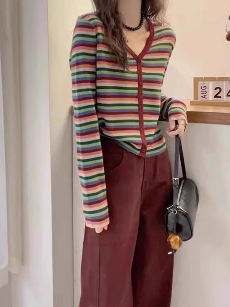 

Korean Sle V-Ne Knitted Open Cardigan Slimming Casual Long Sve Women's Faion Outerwear Comfortable Sli Spring Au...