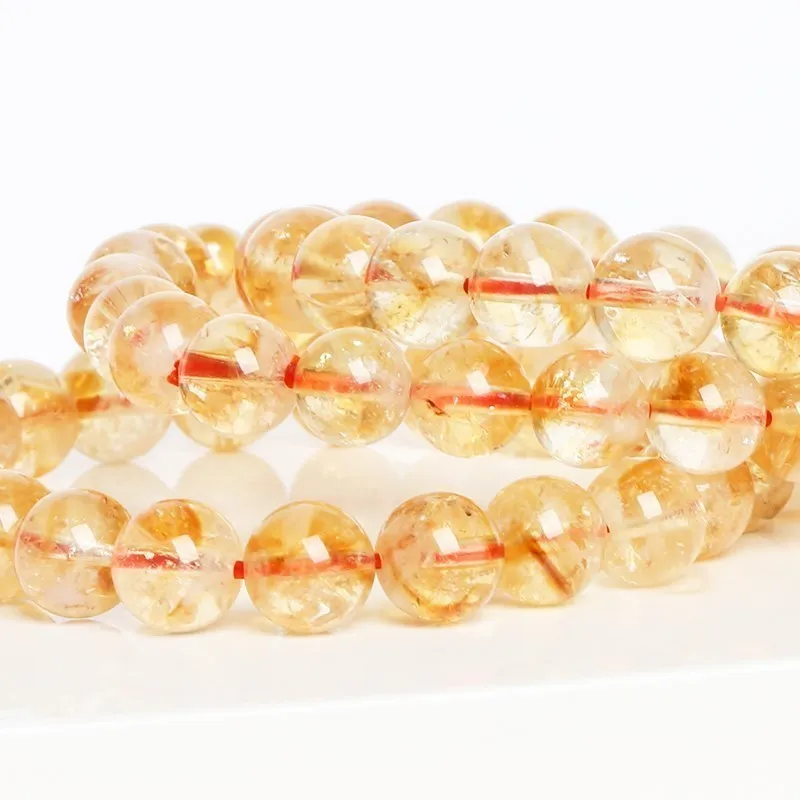 JD Natural Stone Golden Citrine Beaded Bracelets Men Women Yellow Quartz Reiki Healing Strand Bangles Fashion Wristband Jewelry