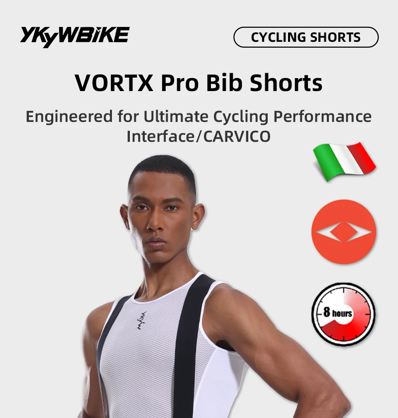 YKYWBIKE Herren-Radtrikot-Shorts aus Carvico-Gewebe mit 7-Stunden-Sitzpolsterung für Rennradfahrer – Detail 6