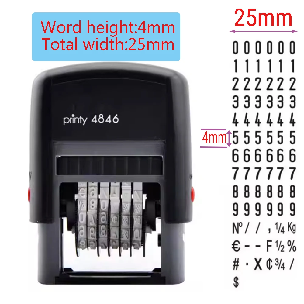 Sello de fecha con 6 números digitales ajustables multifunción, sello de número activo de 6 dígitos a color de tinta múltiple