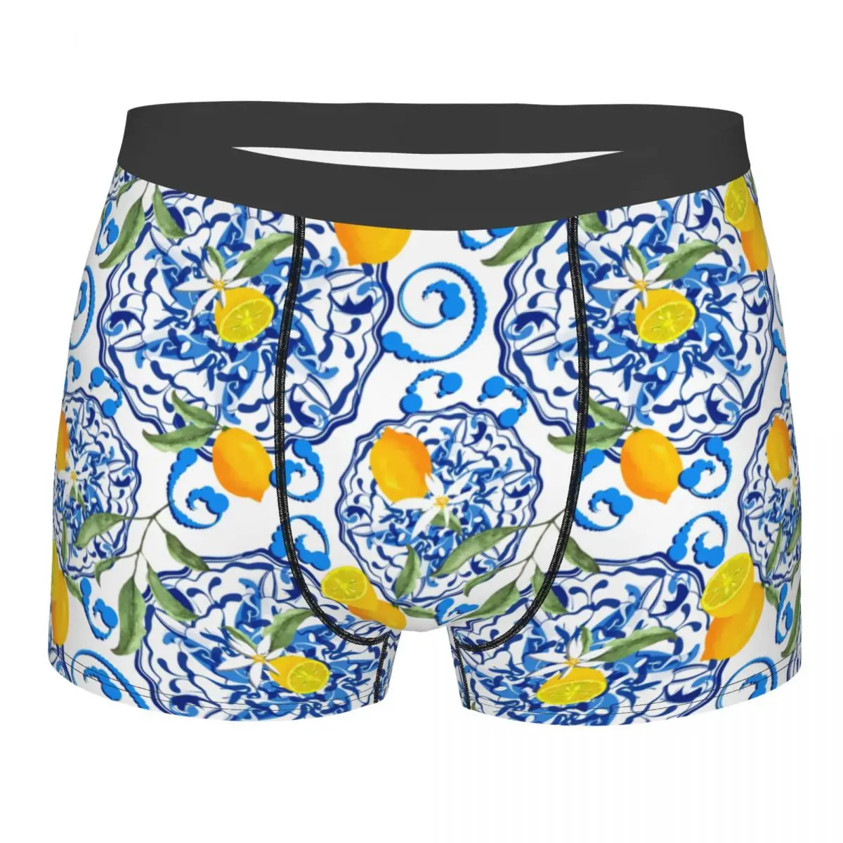 Custom Mediterranean Summer Fruit Lemons Tiles Boxers Shorts Mens Briefs Underwear Fashion Underpants