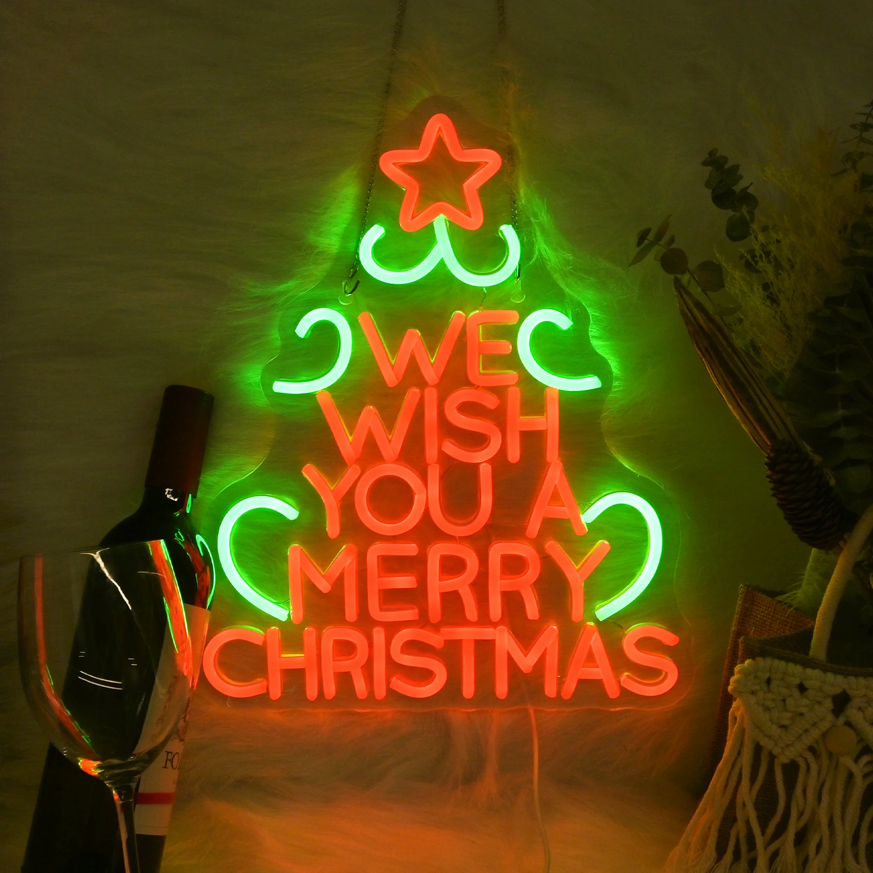 

We Wish You A Merry Christmas Neon Sign Christmas Tree Neon Light Room Decor Led Light Up Sign For Home Party Dimmable Lamp