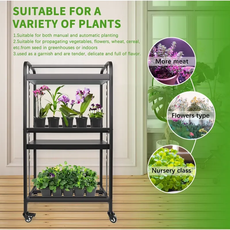 LED Grow Light Bar Adjustable Height Movable Wheels Full Spectrum Aluminum Alloy for Indoor Hydroponic Plant Growth IP44