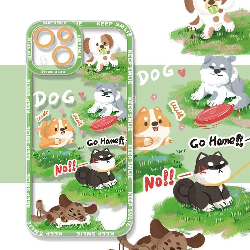 

Funny Puppy Phone Case For iPhone 15 11 12 14 13 Pro Max Mini XSMax XR SE 7 8 Plus Cute Cartoon Animal Dog Cat Transparent Cover