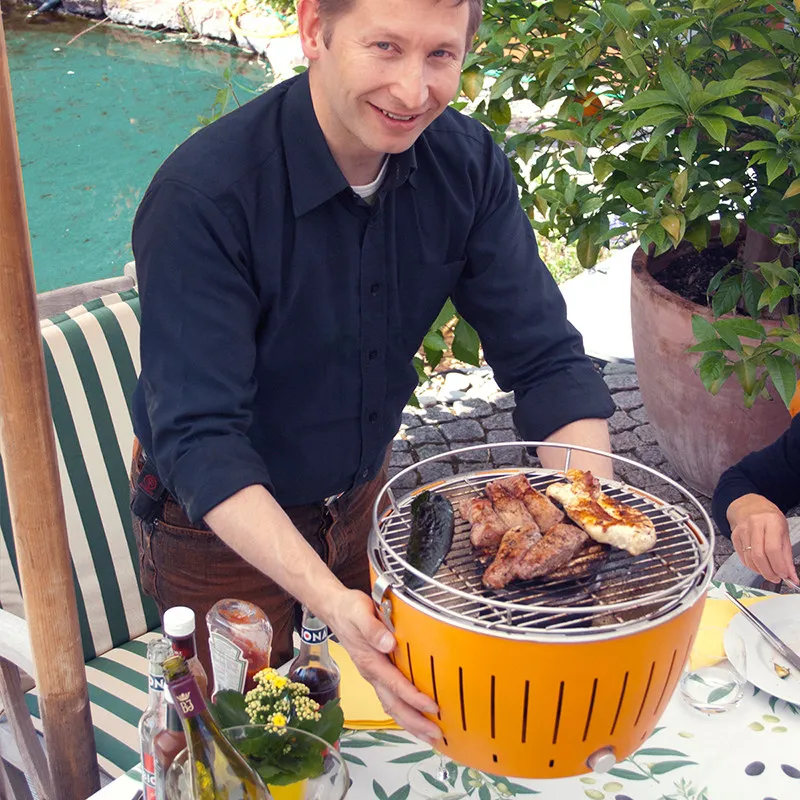 Portable BBQ Charcoal Grill, Household Lotus Grill, with Internal Fan, Smokeless and Anti-scalding Grill