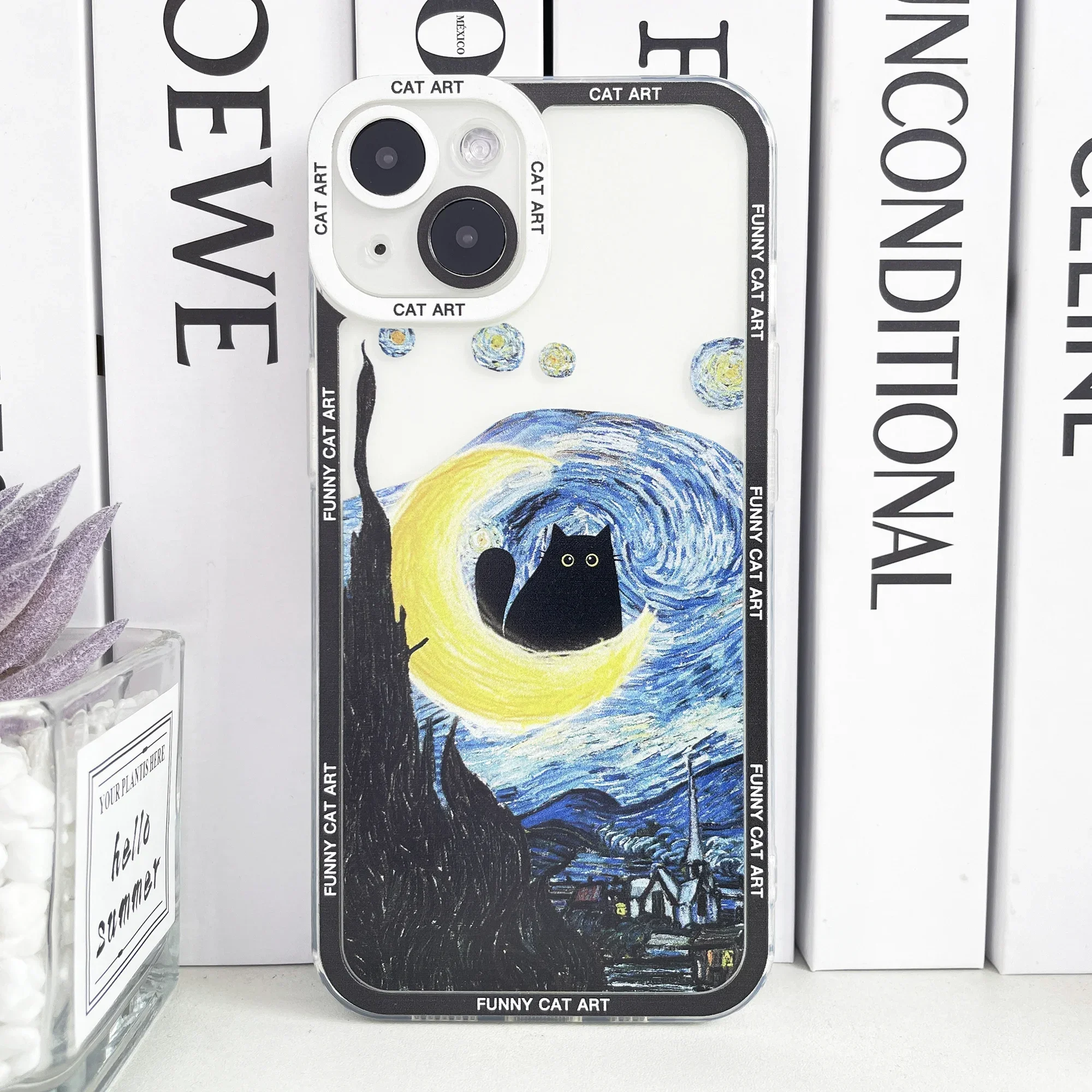 Claude Monet Van Gogh Funny Cat Art Phone Case For iPhone 16 15 14 13 12 11 Pro Max Mini XS X XR SE 7 8 Plus Clear Soft Cover