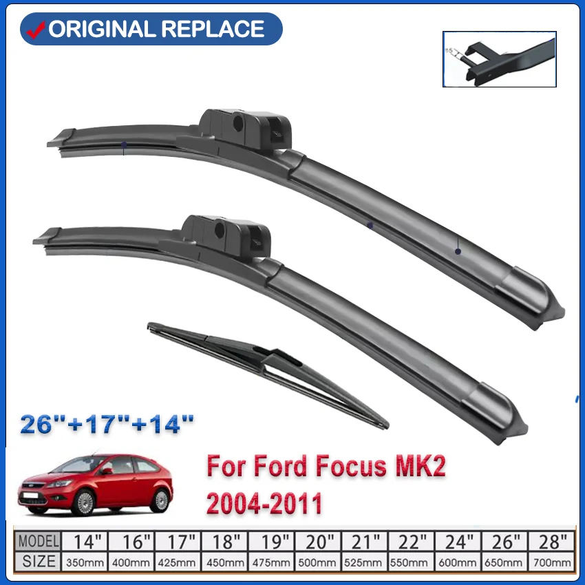 Car Wiper Front Rear Wiper Blades Set For Ford Focus MK2 2004-2011 Windshield Windscreen Front Rear Window 26