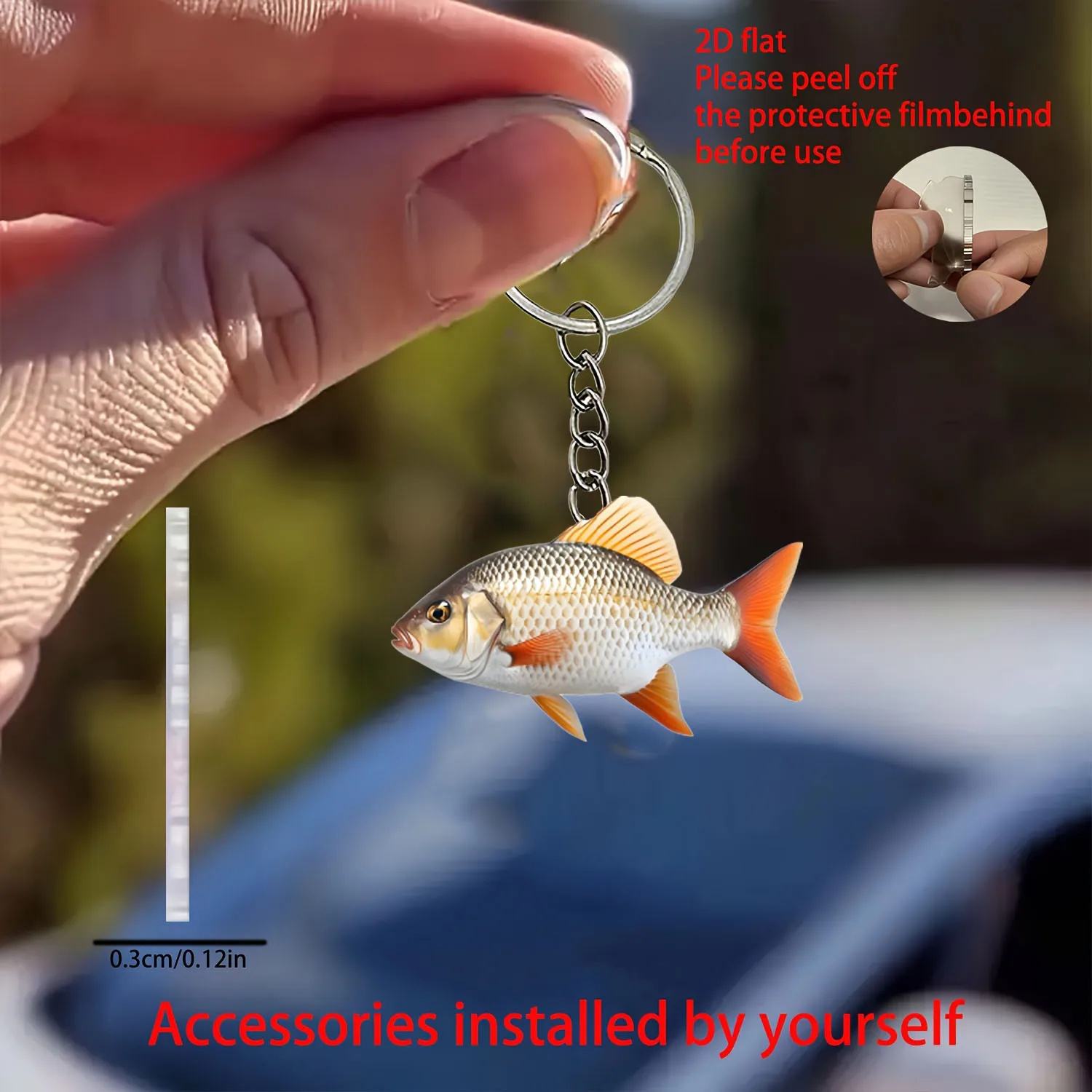 2D Carp Pattern Acrylic Keychain, Creative Car Rearview Mirror Pendant, Backpack Home Decor, Holiday Gift for Fish Lovers