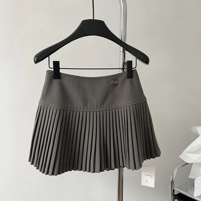 Women's Woolen Pleated Short Skirt Autumn Winter American Korea Style Cheerleading Girl Straight A-line High Waist Mini Skirt images - 6