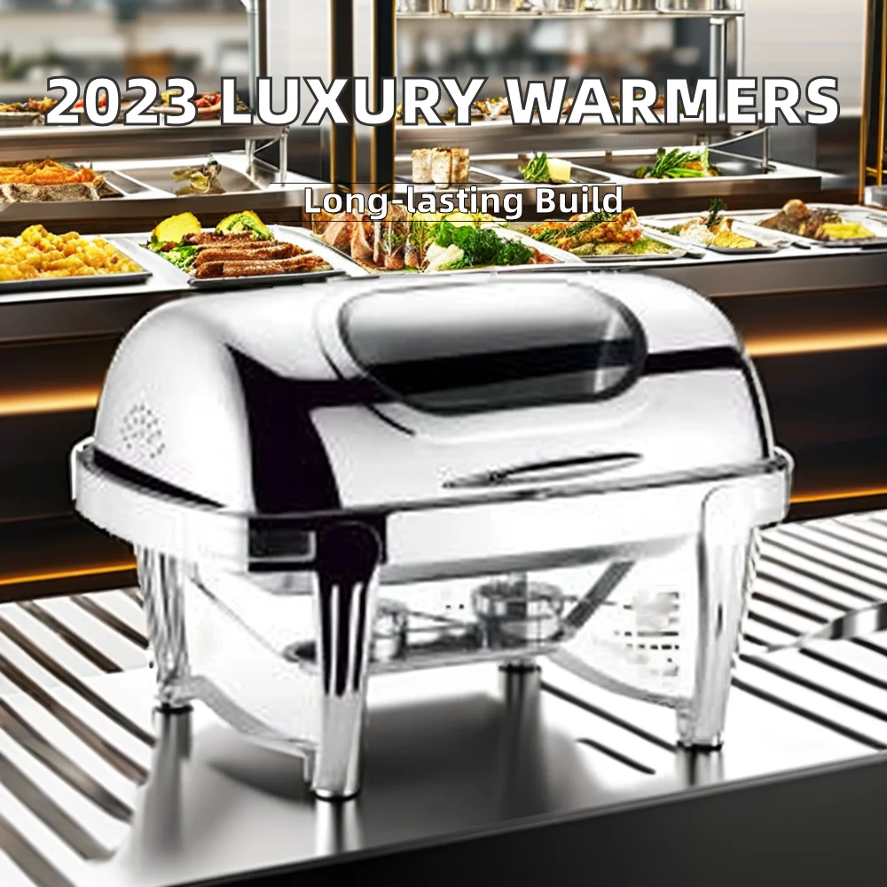 Luxury 9L Tiger Foot Stainless Steel Buffet Stove With Square Glass Lid Self-Service Fuel Heating Method Elegant Food Heater