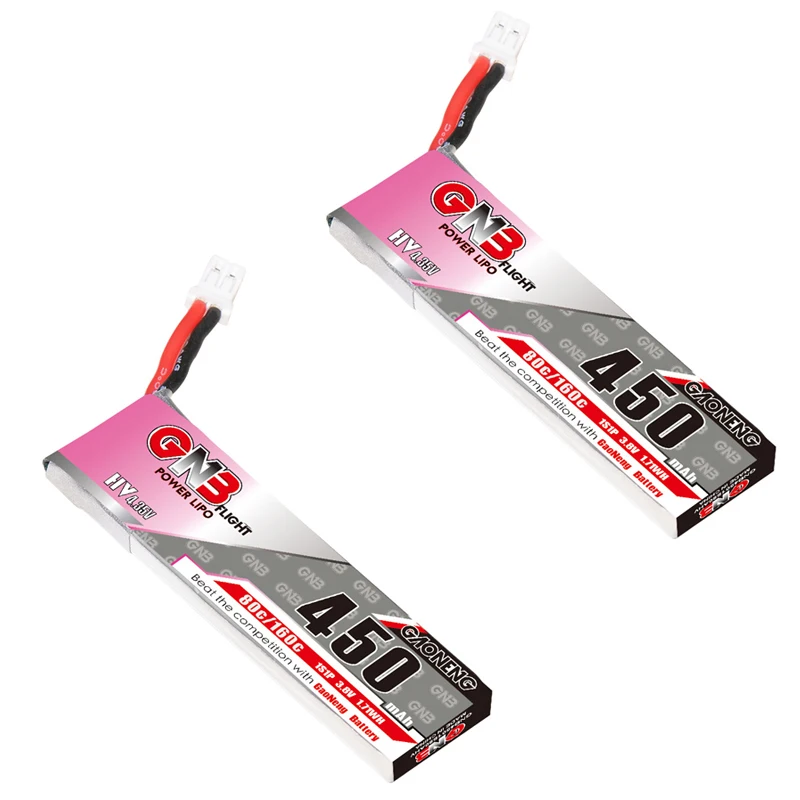 GNB 1S 3.8V HV 4.35V 450mAh LiPo Bateria 80C/160C z wtyczką PH2.0 do RC FPV Drone M80S Tiny7 Beta75S Emax Tinyhawk Snapper7