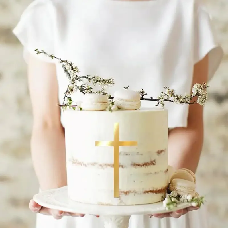 2/4/6 stücke Gold Kreuz Kuchen Topper Acryl Kreuz Geburtstag Cupcake Dekorationen DIY Taufe Erstkommunion Baby Dusche hochzeit Party – Detail 3