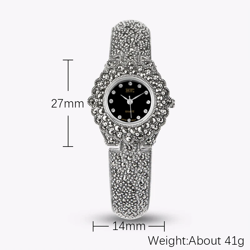 YYSUNNY Fashion Round Quartz Wrist Watch Classic S925 Sterling Silver Bracelet Elegant Jewelry Birthday Party Gift