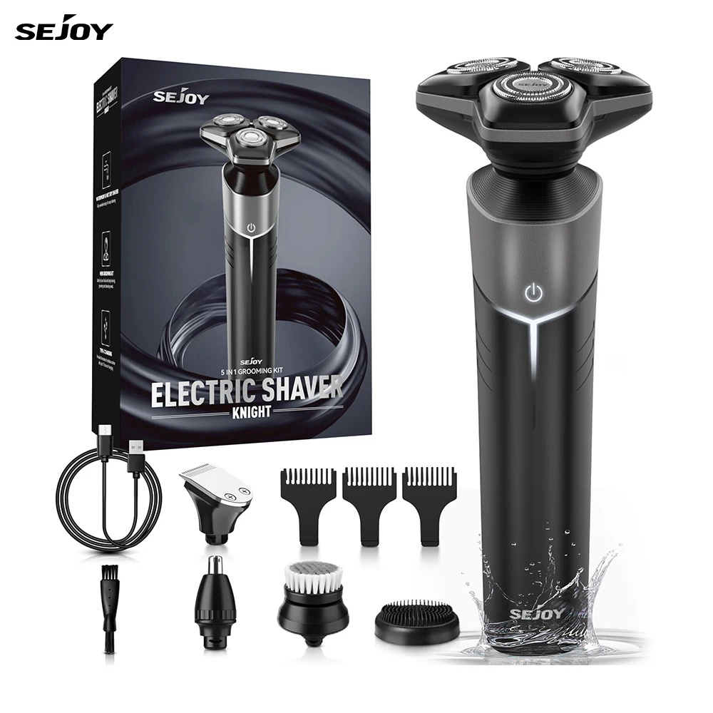 Sejoy 5in1 Electric Shaver For Men Ipx7 Waterproof Rotary Smart Sensing Beard Trimmer Travel And Home Use Men\'s Electric Shaver