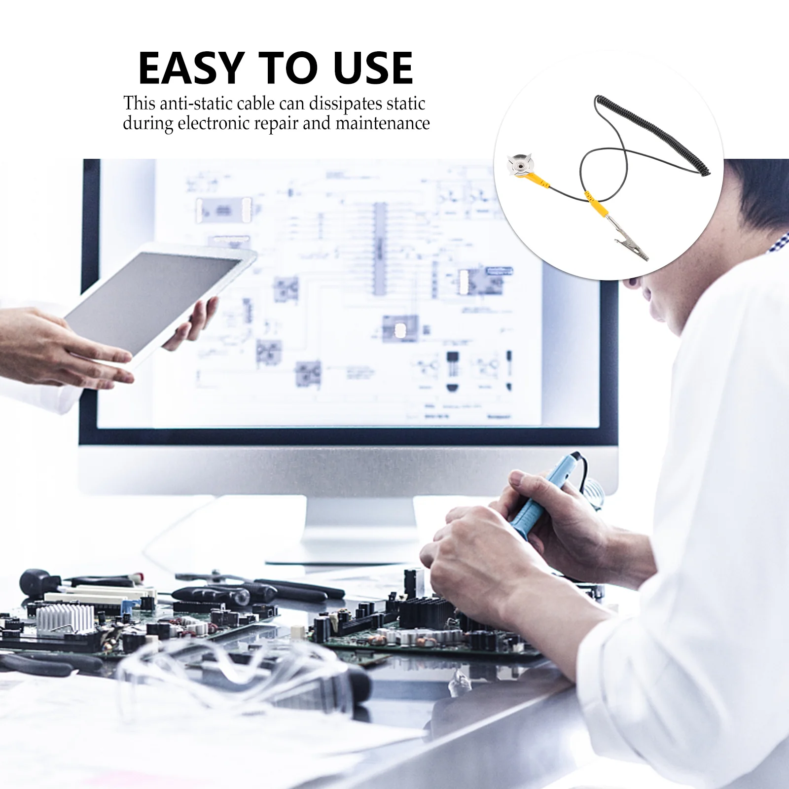 

5pcs Anti-Static Grounding Wire Esd Cable Crocodile Clamp Static Protection Electronic Repair Pvc Elastic Ground Cable