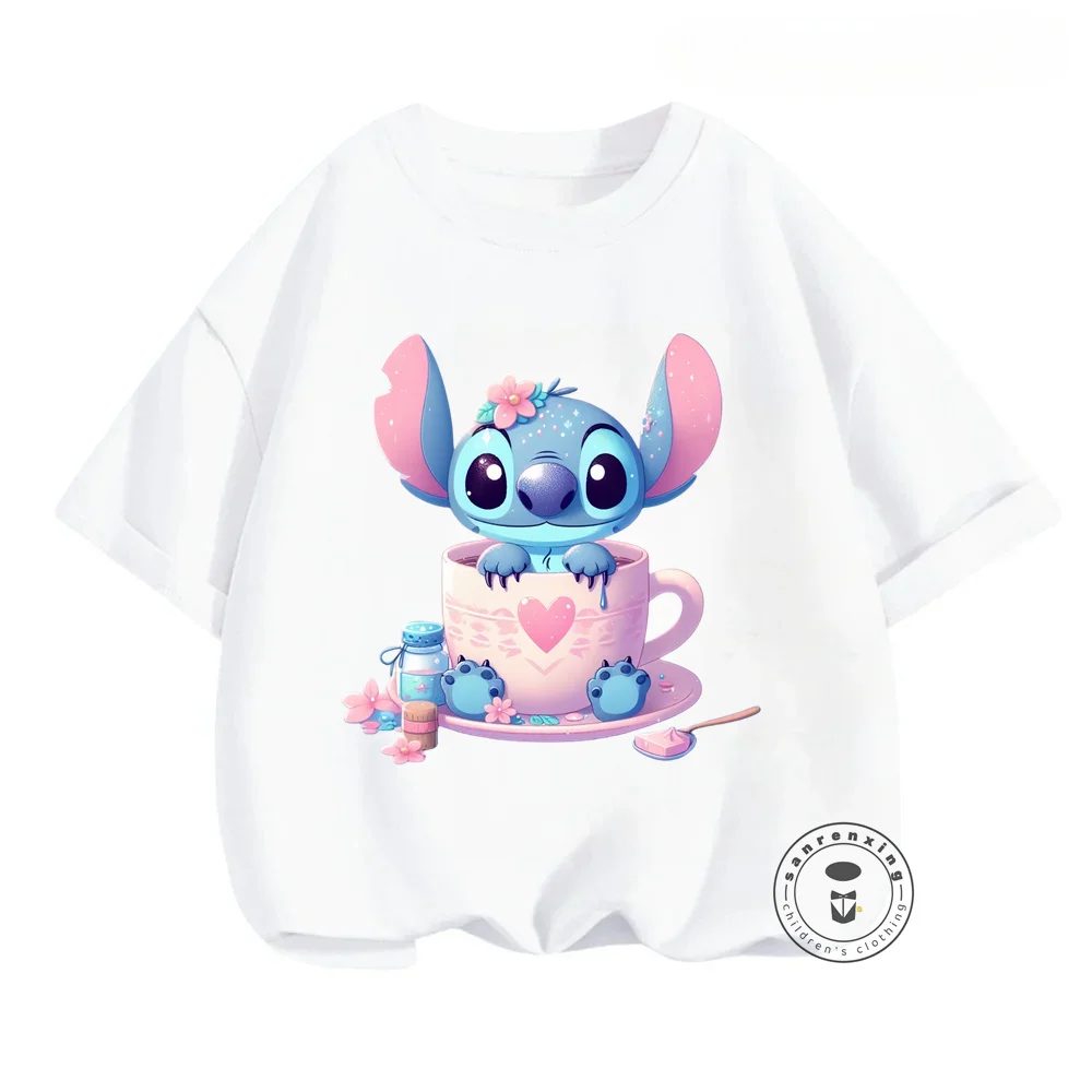 Adorable Summer T-Shirts for Kids Vibrant Stitch Marvel Cartoon Designs Cute O-Neck Shirts for Playful Days Ideal for Parties