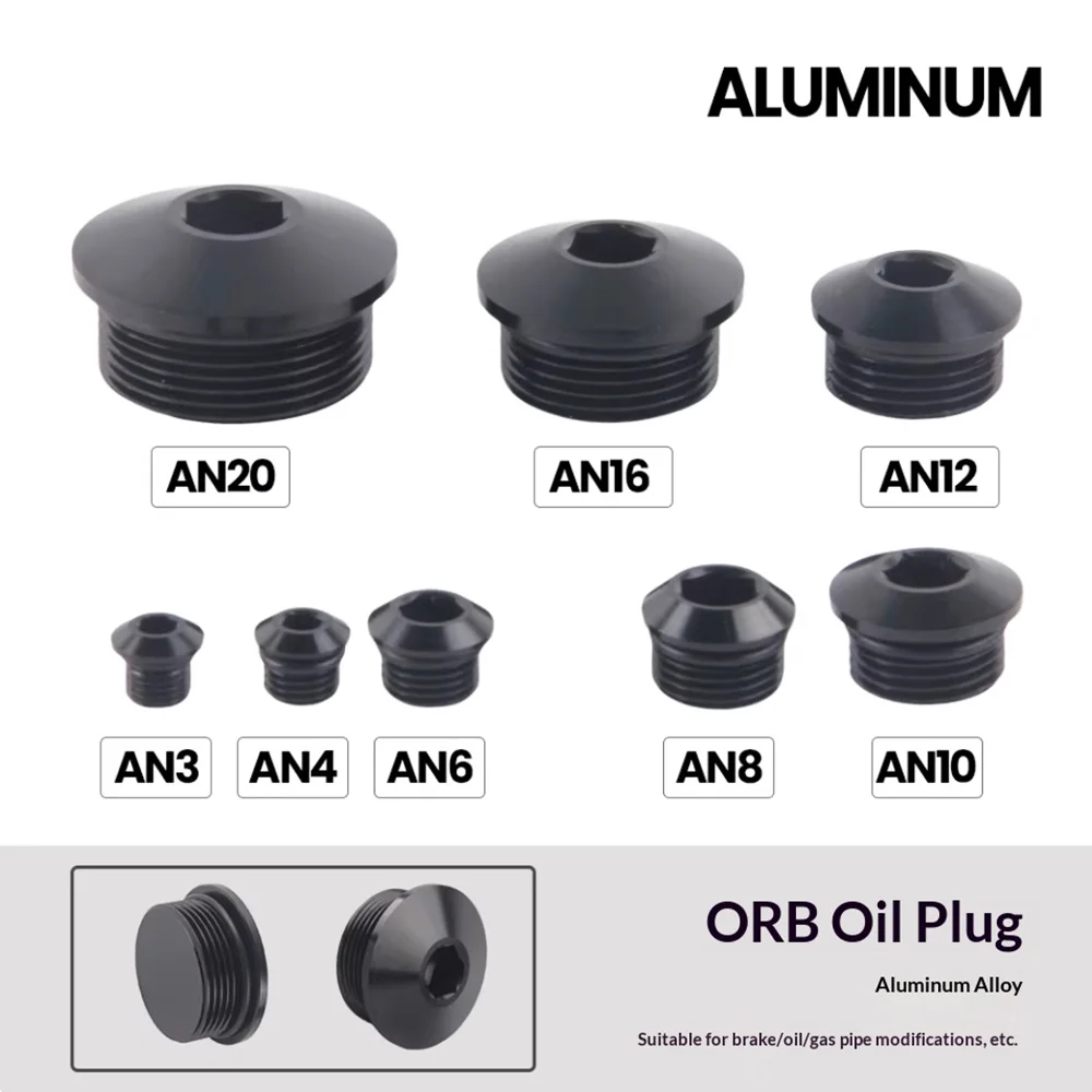 Car Modification Parts with Hexagonal Plug with O-Ring AN4AN6AN8AN10 AN12AN16AN20 Threaded Hole Plug Black Aluminum Alloy