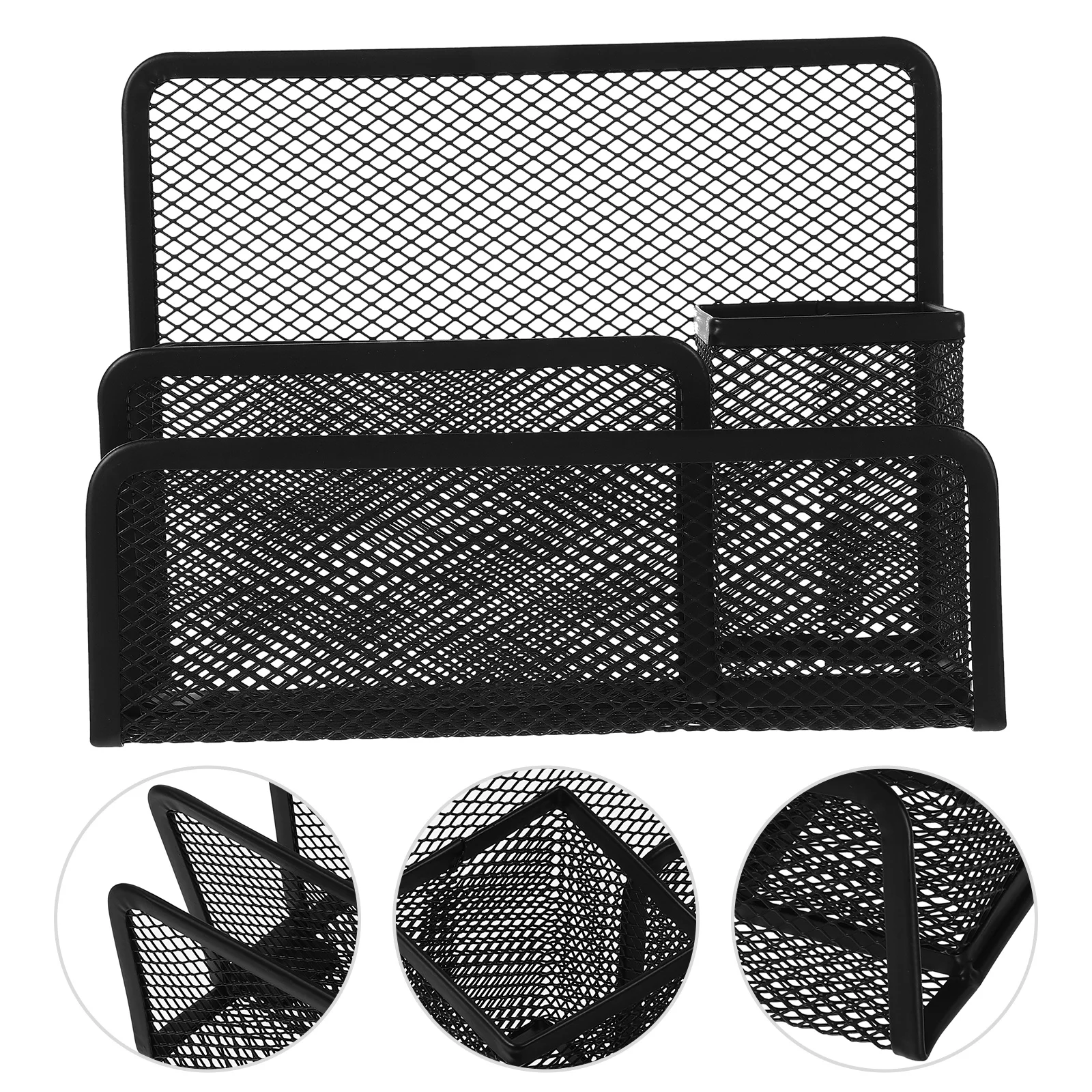 

Iron Mesh File Organizer Holder Pen Compartment Desktop Storage For Letters Files Vertical Stand Up Black Folder Rack Office