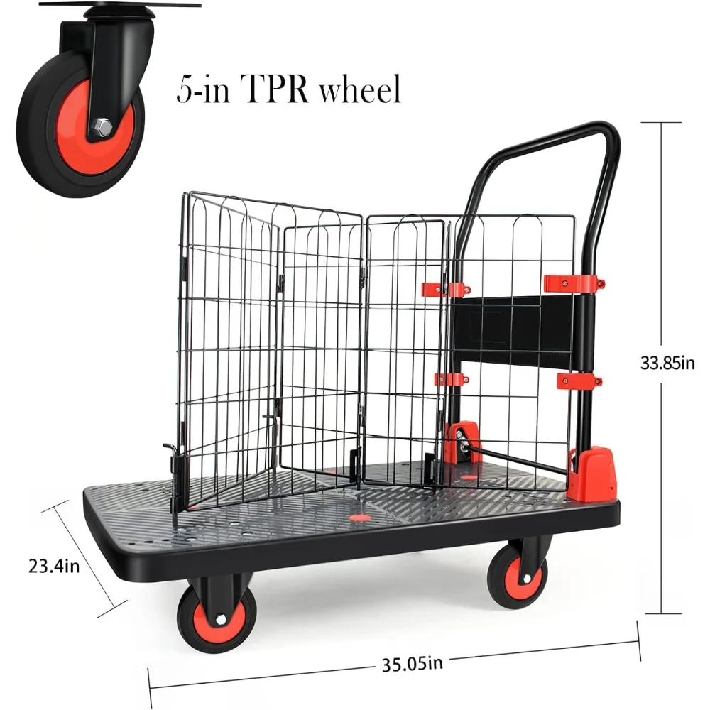 Hand Truck with Cage Removable Cage Cart Dolly Cart with Wheels Load 660lbs Multipurpose Grocery Cart Shopping Moving Storage