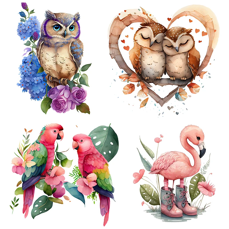 T303# Owl Parrots Birds Heron Floral Cartoon Animals Wall Sticker Bathroom Toilet Decor Living Room Cabinet Refrigerator Decals