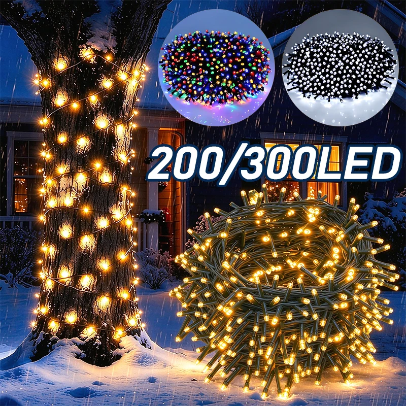 LED Christmas Fairy Lights Solar Powered 8 Modes Twinkle PVC Wire String Lights Waterproof for Garden Outdoor Street Tree